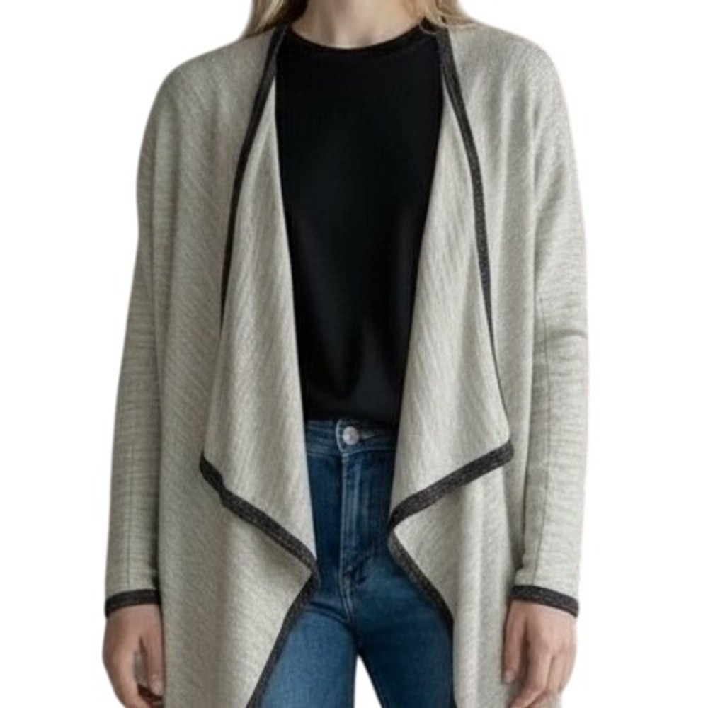 LOFT by Ann Taylor Cardigan Size L Open Front Draped Layer Gray Rayon Cotton